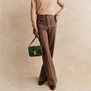 Sezane Brown Checkered Trousers
